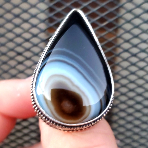 New Oversized Botswana Agate 925 Silver Statement Ring. - Picture 14 of 16